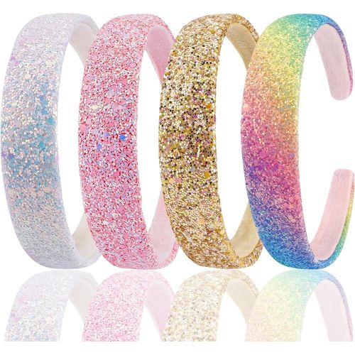 Lot De 4 Bandeaux À Paillettes Pour Filles, Bandeaux À Paillettes Scintillantes, Bandeaux Antidérapants Pour Enfants Et Filles (Blanc, Rose, Jaune, Multicolore)[X848]