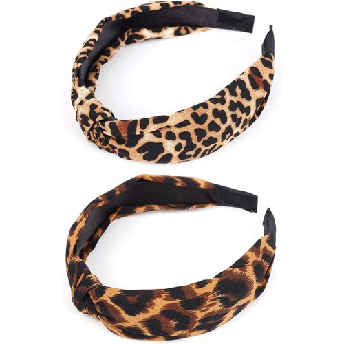 Lot De 2 Bandeaux À Imprimé Léopard, Bandeau Turban Large Et Vintage Pour Femme, Bandeau Noué En Satin Doux Pour Femme Et Fille[X1256]