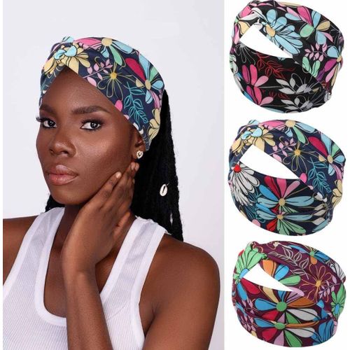 Lot De 3 Bandeaux Élastiques À Fleurs Avec Croix Noire Pour Femme Et Fille[X2122]