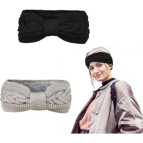 Lot De 2 Bandeaux D'hiver Pour Femme Et Fille - En Tricot - Avec Doublure En Peluche - Bandeau Élastique Épais - Cache-Oreilles - Pour L'automne Et L'hiver[X2125]