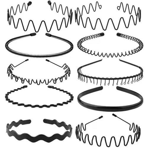 Lot De 10 Bandeaux Ondulés En Métal Pour Homme, Motif Zi G Noir, Un Xe, Pour L'extérieur, Le Sport, Le Quotidien[X2335]