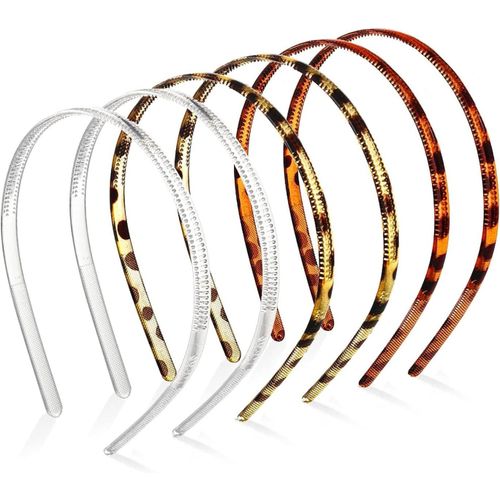 Lot De 6 Bandeaux Unis En Plastique Pour Femmes Et Filles (Blanc, Jaune, Léopard, Rouge, Léopard, Taille Unique)[X2519]