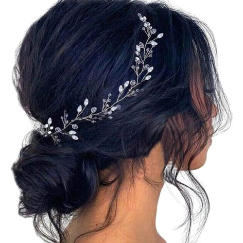 Serre-Tête De Mariée En Forme De Vigne Argentée Avec Strass Pour Femmes Et Filles[X1235]