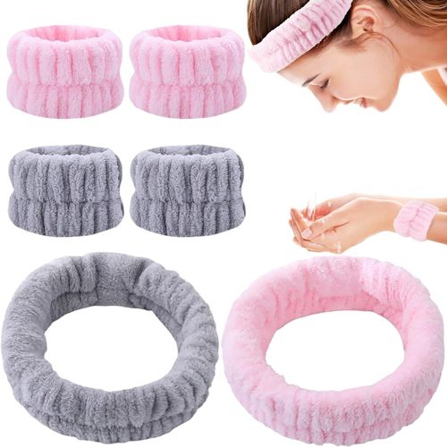 Lot De 6 Bandeaux Élastiques Doux Pour Lavage Du Vi Et De La Peau Pour Femmes Et Filles (Rose, Gris)[X2334]