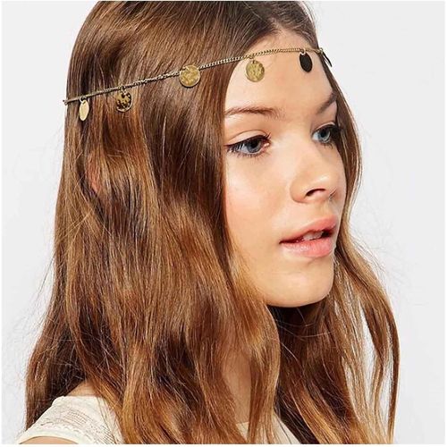 Serre-Tête Boho Avec Chaîne En Forme De Pièce De Monnaie, Coiffe Avec Chaîne En Forme De Disque En Or, Serre-Tête Avec Paillettes En Or, Accessoires De Coiffure Fantaisie, Bijoux Pour Femmes[X481]