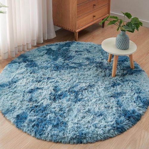 Tapis Rond En Peluche Pour Chambre À Coucher, Tapis Moelleux, Pour Salon, Salon Moderne, Fille, Tapis Doux Et Moelleux Pour La Chambre À Coucher (Bleu Paon, Diamètre 120 Cm, Rond)[L1300]
