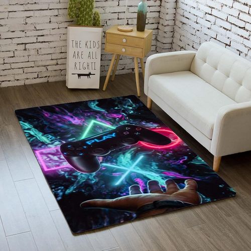 Tapis Chambre Moderne Gamer 3d Manette Ado Enfant Garcon Tapis De Salon Antiderapant Graffiti Console De Jeu Décoration Tapis Noir Purple Rose Flanelle Doux Carpets (Couleur 2,80x120 Cm)[L268]