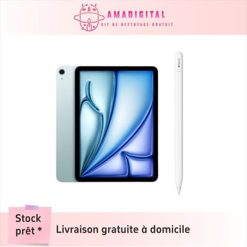 Tablette Apple iPad Air M2 (2024) Wi-Fi 256 Go 13 pouces Bleu sidéral + Apple pencil USB-C