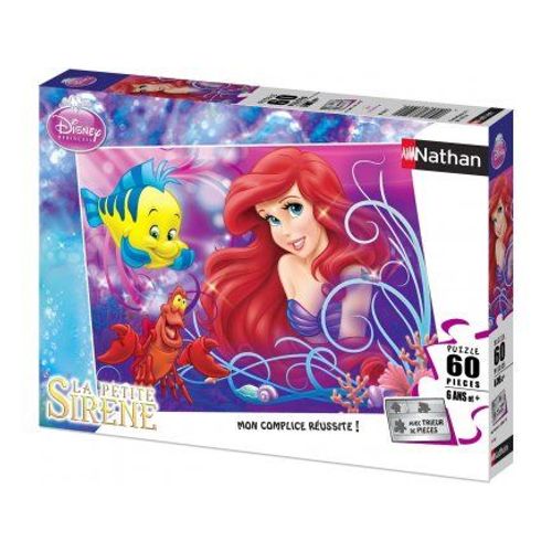Puzzle Disney La Petite Sirene 60 Pieces - Set Puzzle Enfant Avec Ariel Poisson Polochon Et Crabe Sebastien + 1 Carte Tigre