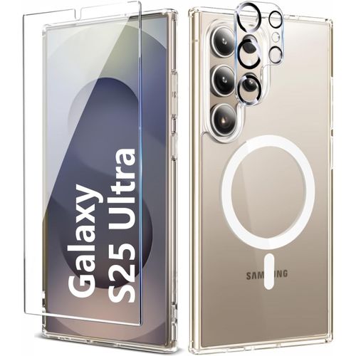 Coque Silicone Transparente Compatible Magsafe + Verre Trempes Et Protection Camera Arriere Pour Samsung Galaxy S25 Ultra Little Boutik©