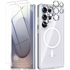 Coque Silicone Transparente Compatible Magsafe + Verres Trempes Et Protections Camera Arriere X2 Pour Samsung Galaxy S25 Ultra Little Boutik©