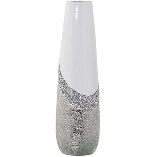 Vase Alexandra House Living Blanc argenté céramique Brillante 13 x 13 x 45 cm
