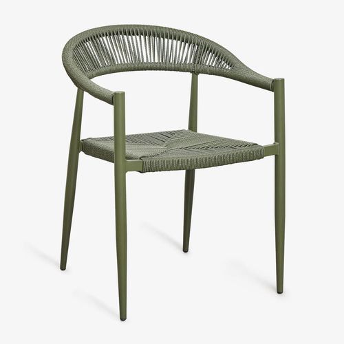 Pack De 4 Chaises De Salle À Manger Empilables Avec Accoudoirs En Aluminium Et Rotin Synthétique Amatria Vert Olive Intense