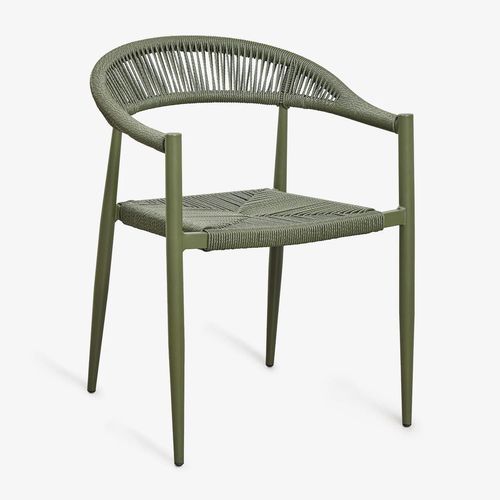 Pack De 2 Chaises De Salle À Manger Empilables Avec Accoudoirs En Aluminium Et Rotin Synthétique Amatria Vert Olive Intense