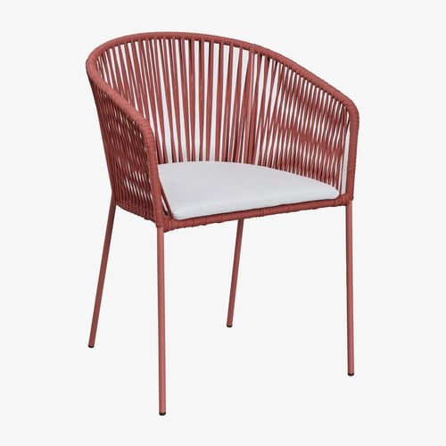 Lot De 4 Chaises De Salle À Manger Avec Accoudoirs En Fer Et Corde Tressée Jocelyn Rouge Tuile