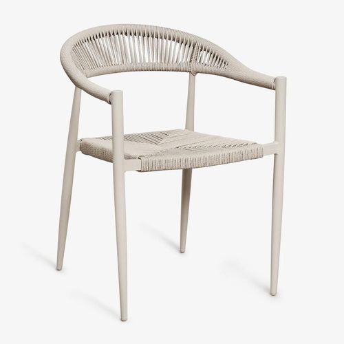 Pack De 4 Chaises De Salle À Manger Empilables Avec Accoudoirs En Aluminium Et Rotin Synthétique Amatria Tapioca Beige