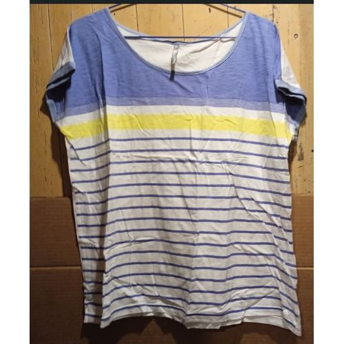 T-Shirt Femme - " Blanche Porte " - Col Rond - Sans Manches - A Rayures - Taille 46 / 48