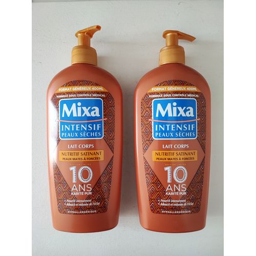 Mixa Intensif Peaux Sèches - Lait Corps Nutritif Satinant - Karité Pur - Peaux Mates À Foncées - 400 Ml - Lot De 2 Produits 