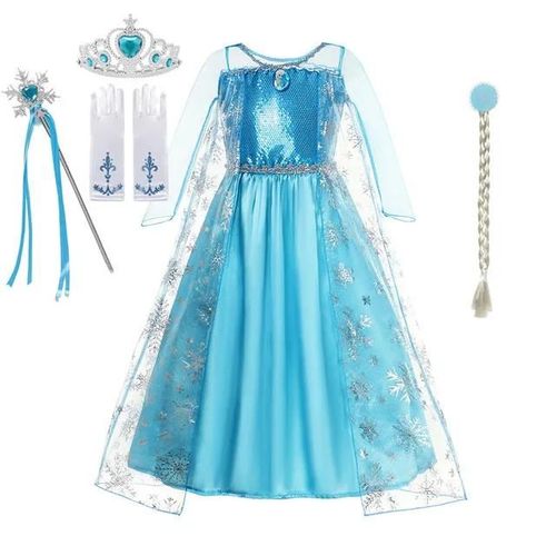 Costumes Reine Des Neiges Elsa Et Anna Pour Filles, Robe De Princesse Jasmine Frozen, Vêtements Pour Enfants, Robe De Rhpour Enfants, Fête De Carnaval, 2024-9-10t(Tag 150)-Elsa Dress Set C