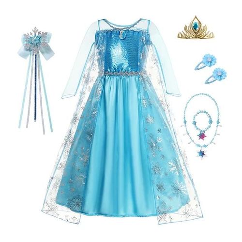 Costumes Reine Des Neiges Elsa Et Anna Pour Filles, Robe De Princesse Jasmine Frozen, Vêtements Pour Enfants, Robe De Rhpour Enfants, Fête De Carnaval, 2024-7-8t(Tag 140)-Elsa Dress Set D