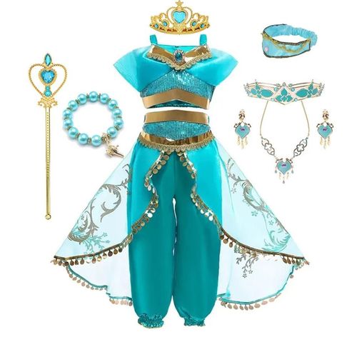 Costumes Reine Des Neiges Elsa Et Anna Pour Filles, Robe De Princesse Jasmine Frozen, Vêtements Pour Enfants, Robe De Rhpour Enfants, Fête De Carnaval, 2024-5-6t(Tag 130)-Jasmine Dress Setc
