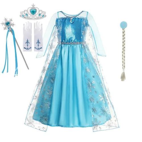 Costumes Reine Des Neiges Elsa Et Anna Pour Filles, Robe De Princesse Jasmine Frozen, Vêtements Pour Enfants, Robe De Rhpour Enfants, Fête De Carnaval, 2024-5-6t(Tag 130)-Elsa Dress Set C