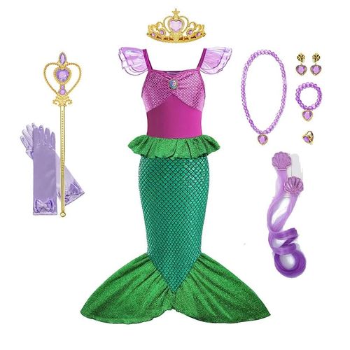 Costumes Reine Des Neiges Elsa Et Anna Pour Filles, Robe De Princesse Jasmine Frozen, Vêtements Pour Enfants, Robe De Rhpour Enfants, Fête De Carnaval, 2024-3t(Tag 110)-Mermaid Dress Setb