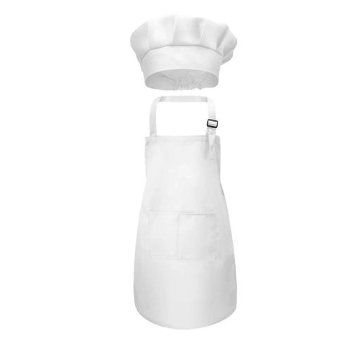 Tablier De Chef Pour Enfants, Poche Avant, Bavoir, Garçons, Filles, Artisanat De Cuisine, Peinture, Cuisine, Bébé, Chasuble, Ensembles De Chapeaux-M-White
