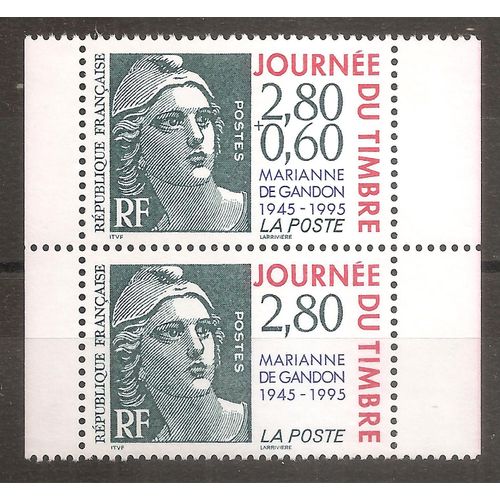 2934a (1995) Journée Du Timbre Gandon Paire 2f80+060 Et 2f80 N** (Cote 6e) (9356)