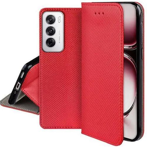 Housse Pour Oppo Reno 12 5g - Etui Coque Pochette Portefeuille + Verre Trempe - Rouge Magnet