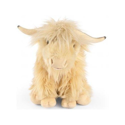 Peluche Vache Blanche Highland Avec Son 34 Cm - Animal De La Ferme - Set Doudou Enfant + 1 Carte Animal