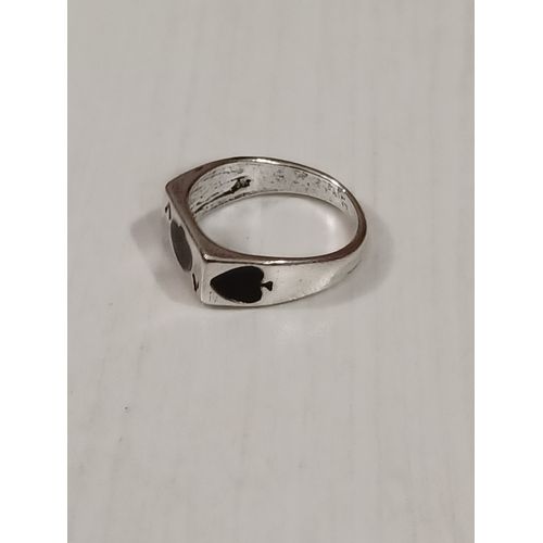 Bague Métal Argenté, As De Pique,Taille 17.2