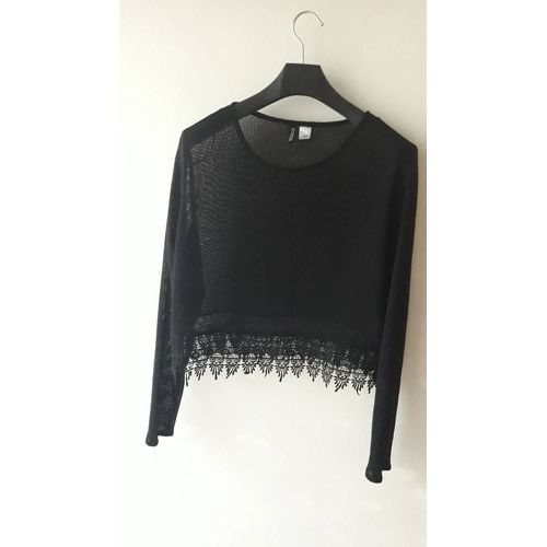 Pull Noir Maille Et Dentelle Manche Longues Tres Elegant Chic Feminin Glamour
