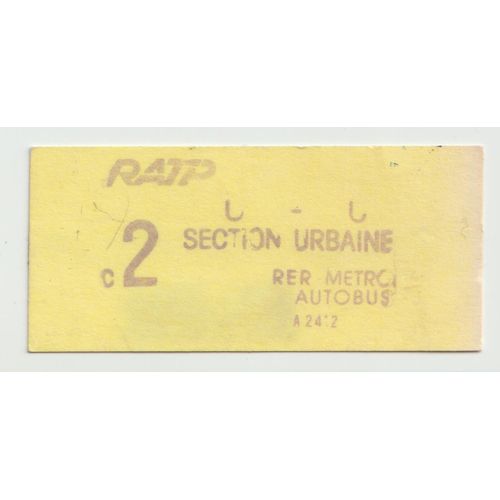 Ticket Ratp Section Urbaine Rer Metro Autobus C2 , A2412