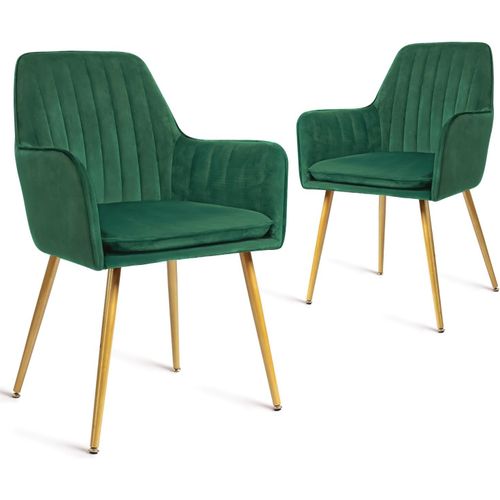 Ensemble De 2 Chaises De Salle À Manger , Fauteuil Moderne Avec Accoudoir Pour Cuisine, Salle À Manger Et Salon, Chaise De Cuisine En Velours Avec Pieds Dorés, Vert Marine.[G4]