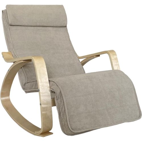 Swing Amor Fauteuil À Bascule Avec Accoudoirs En Bois, Rocking Chair, Fauteuil À Bascule Avec Repose-Pieds Réglable, Fauteuil Salon, Chaise De Chambre À Coucher (Tissu, Beige).[G167]