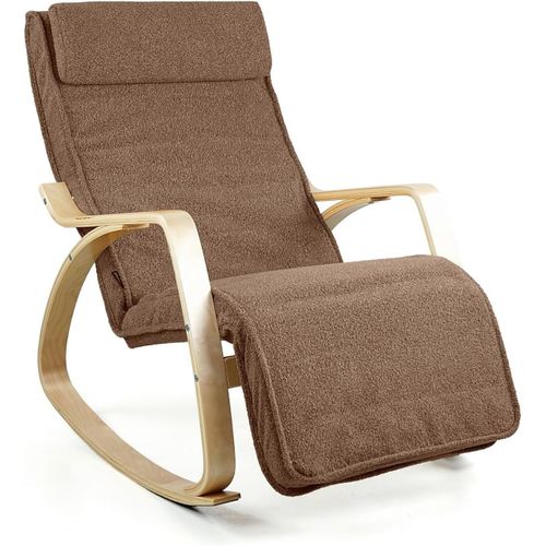 Swing Amor Fauteuil À Bascule Avec Accoudoirs En Bois, Rocking Chair, Fauteuil À Bascule Avec Repose-Pieds Réglable, Fauteuil Salon, Chaise De Chambre À Coucher (Bouclé, Marron).[G166]