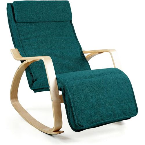 Swing Amor Fauteuil À Bascule Avec Accoudoirs En Bois, Rocking Chair, Fauteuil À Bascule Avec Repose-Pieds Réglable, Fauteuil Salon, Chaise De Chambre À Coucher (Bouclé, Pétrole).[G165]