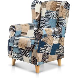 Fauteuil Fauteuil Orejero (Idéal Pour Allaitement) En Jacquard Style Patchwork Medida: 102 X 76 X 74. Bleu.[G148]