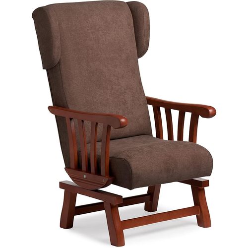Fauteuil À Bascule, Bois Tissu, Avec Oreilles Marron, 58x84x110.[G842]