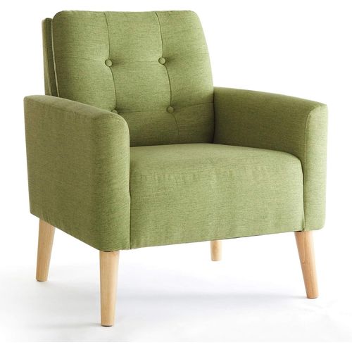 Fauteuil, Canapé 1 Place En Polyester Avec Pieds En Bois Massif Style Scandinave Pour Chambre Salon Balcon Bureau, Vert.[G23]