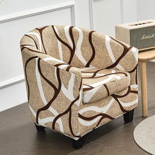 2 Pièces Housse De Fauteuil Cabriolet Chesterfield, Extensible Couverture De Fauteuil Housse De Canapé Classique Antidérapant Revêtement De Chaise Protecteur De Fauteuil (Lignes Brunes).[G652]