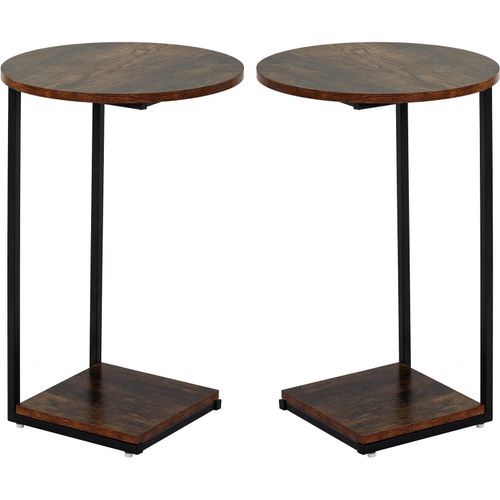Table D¿Appoint Ronde, Bout De Canapé, Table De Lit, Moderne, Pour Salon, Chambre, Balcon, Cadre En Métal (2, Marron Rustique Et Noir, 40×40×60cm).[G549]