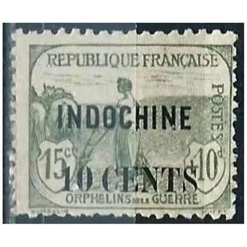 Indochine (Actuel Vietnam), Colonie Française 1919, Beau Timbre Yvert 90, Timbre De Métropole Au Profit Des Orphelins De La Grande Guerre, 15 + 10c. Vert Gris Surcharge "Indochine 10 Cents", Neuf**/*