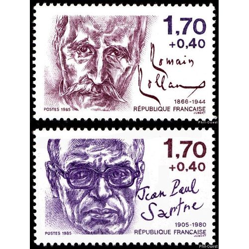 France 1985, Écrivains Français, Trèa Beaux Timbres Neufs** Luxe Yvert 2355 Romain Rolland Et 2357 Jean Paul Sartre.