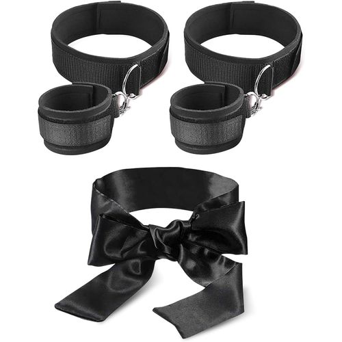 Bondage Sexuel Menottes Sm Masque Pour Les Yeux Lit Attaches Bondage Set Bandeau Fétiche Sex Toys Adulte Pour Femmes Et Couples Portable,Noir.[Q968]