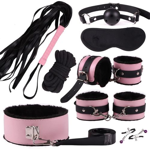 Ensemble De Bondage Érotique 8 Pièces En Cuir Sm Sex Toy Avec Menottes Jouets Érotiques Parfaits Pour Les Couples Débutants (Rose).[Q402]