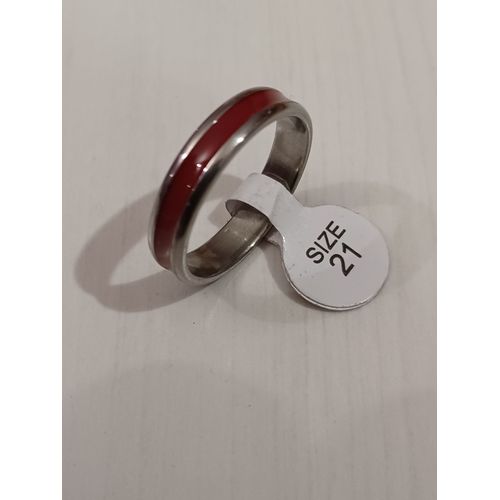 Bague En Acier Inoxydable,Metal Argenté,Bande Rouge,Taille 21