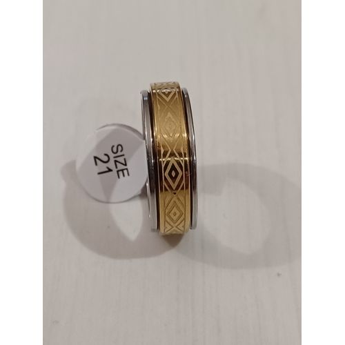 Bague En Acier Inoxydable,Bague Rotative,Métal Argenté Et Doré,Symbole Losange,Taille 21