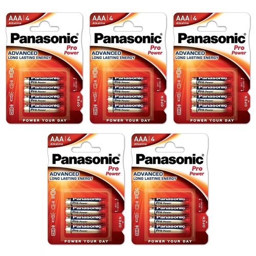 Panasonic Lot de 5 Blisters Lot de 4 Piles Pro Power LR03/AAA (Micro) Alcaline Manganese 1,5 V